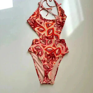 Aerie Boho Cut Out colorful One Piece Swimsuit Large